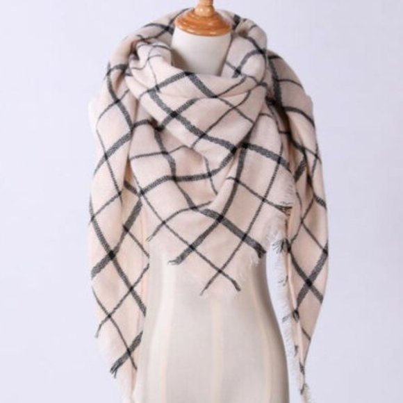 Boutique Accessories - Cream plaid tartan blanket scarf